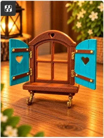 Miniatur-Fenster mit türkisfarbenen Fensterläden